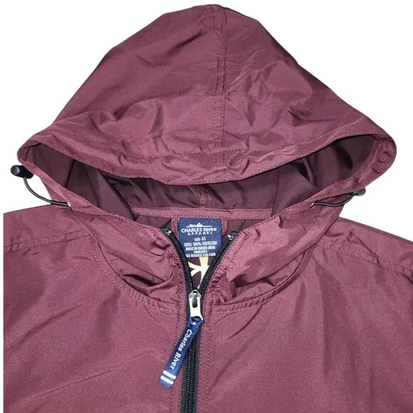 CHARLES RIVER-Jacket-X-SMALL-Men/Women-Wind/Rain-MAROON-Hooded--NWT-Unisex - Picture 6 of 15